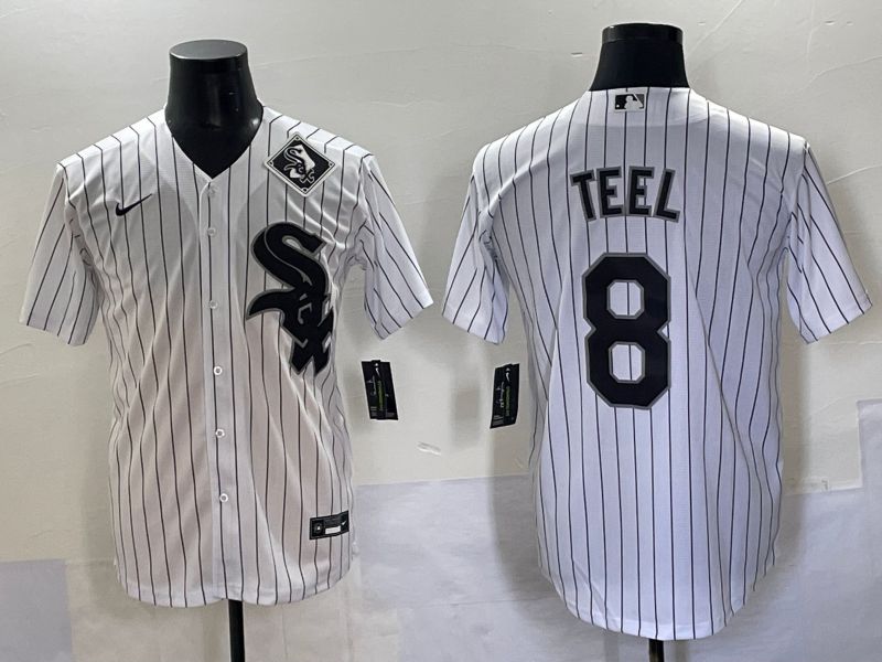 Men 2025 Chicago White Sox 8 Teel White Stripe Game Nike MLB Jersey style 3